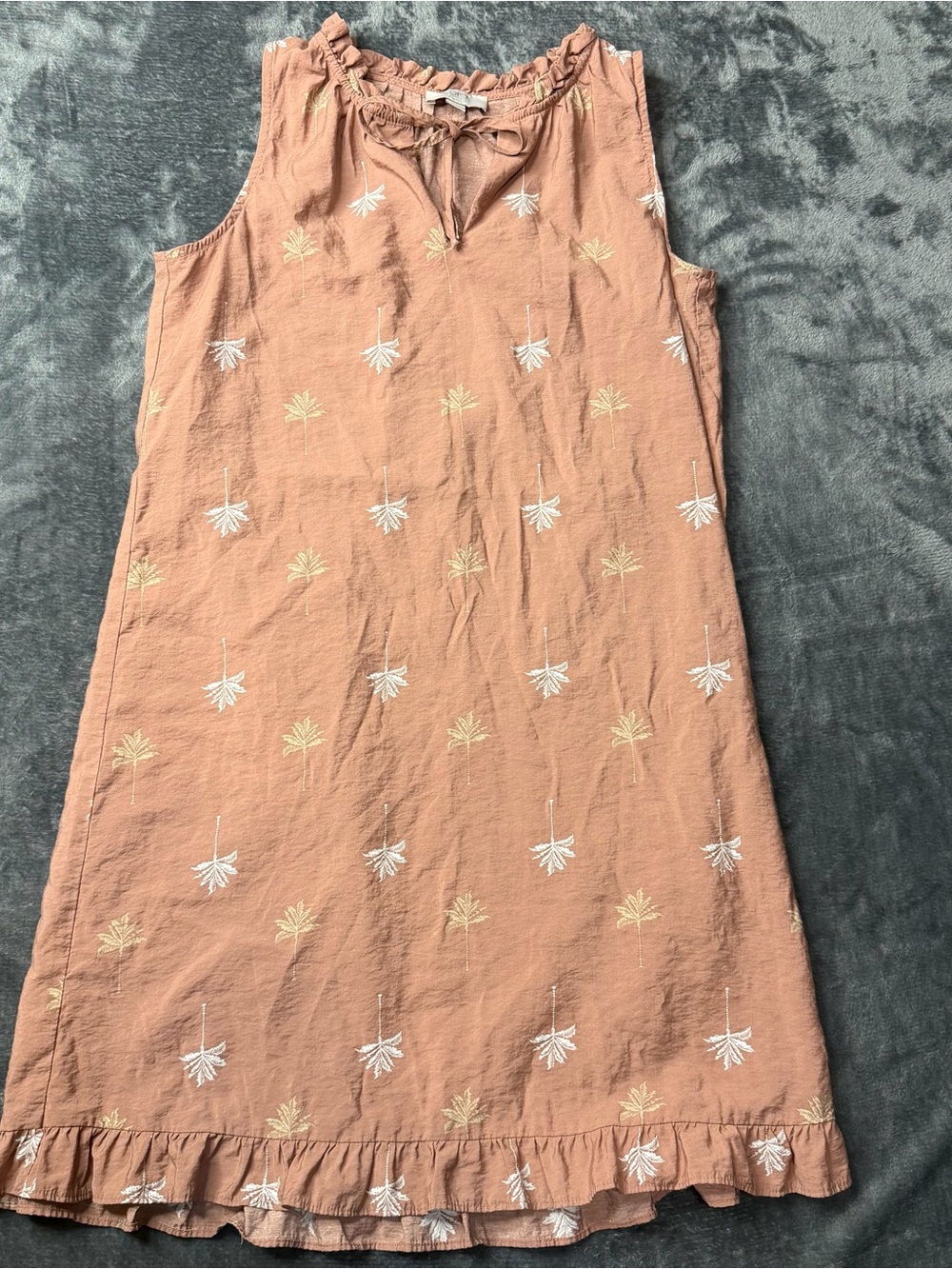 LOFT Dusty Rose Sleeveless Ruffle-Neck Embroidered Mini Dress